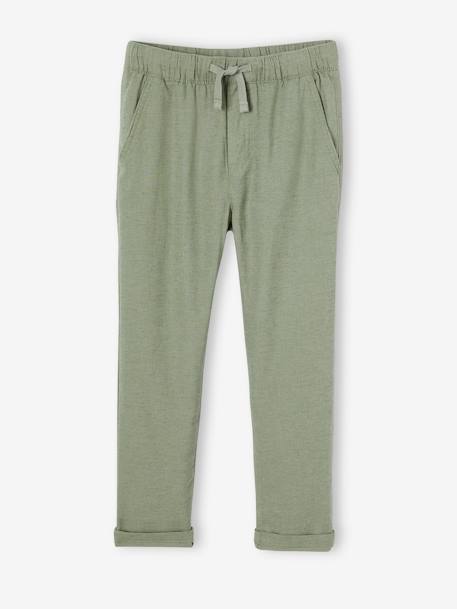 Lichte jongensbroek katoen/linnen gemêleerd beige+nachtblauw+saliegroen - vertbaudet enfant 