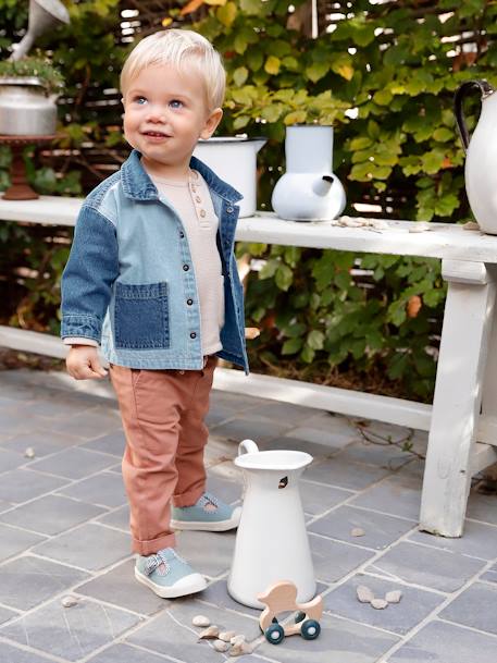 Broek voor babyjongen met elastische taille hemelsblauw+pecannoot - vertbaudet enfant 