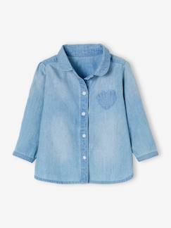 Baby-Overhemd, blouse-Personaliseerbare overhemd van afgewassen jeans babymeisje