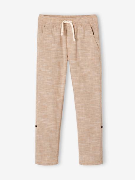 Roll-up jongensbroek in licht geweven stof gemêleerd beige+lichtblauw - vertbaudet enfant 