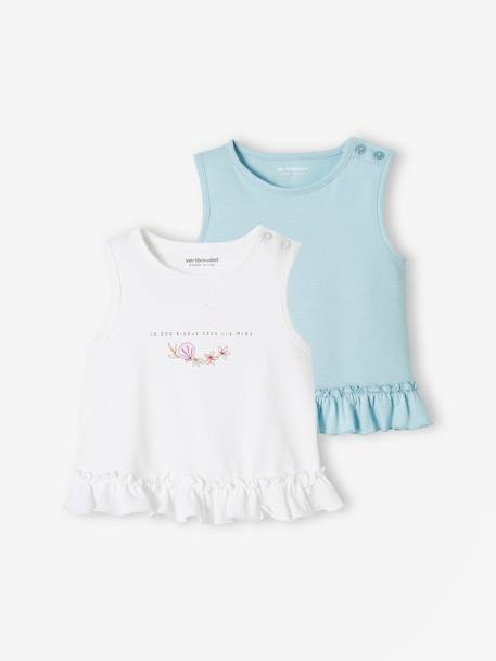 Set van 2 baby T-shirts met ruches hemelsblauw - vertbaudet enfant 