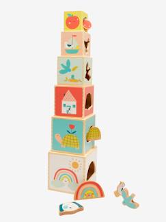 Speelgoed-Eerste levensjaren-Eerste speelgoed-Toren van kubussen met ingebouwde vormen gemaakt van FSC® hout