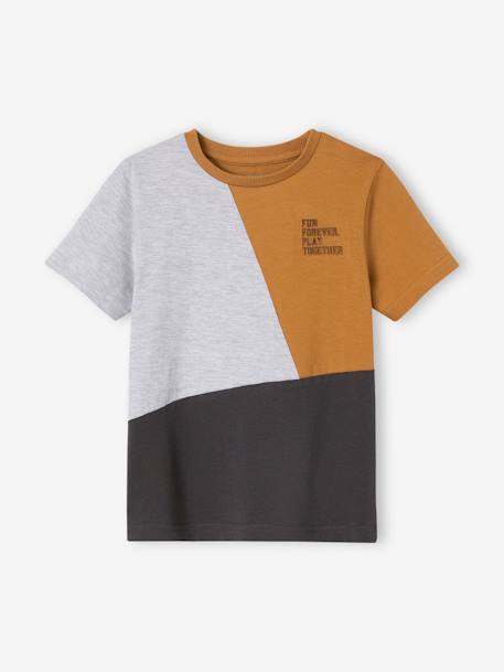 Jongens-T-shirt colorblock en korte mouwen gemêleerd grijs - vertbaudet enfant 