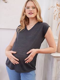 T-shirt met V-hals van katoen en linnen voor zwangerschap  - vertbaudet enfant