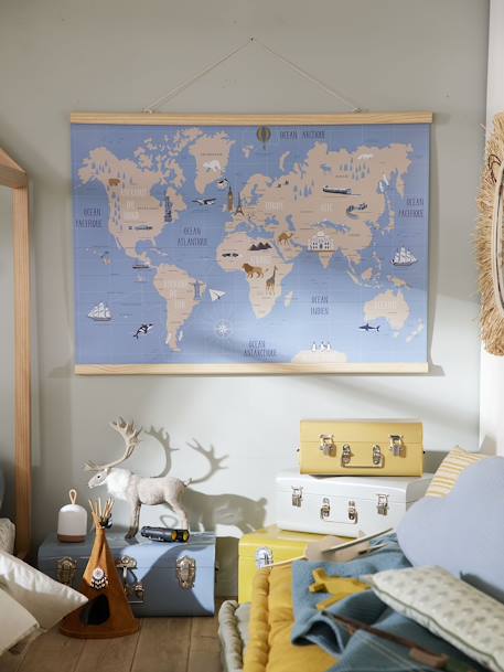 Kaart van de wereld papier muurdecoratie Wereldkaart Blauw - vertbaudet enfant 