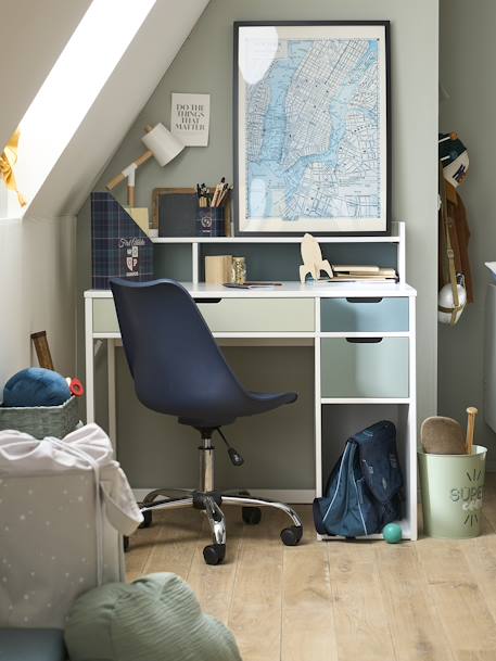 Kinderbureaustoel op wieltjes Blauw+marineblauw+rozen - vertbaudet enfant 