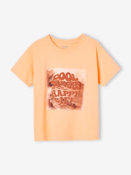 T-shirt met fotoprint opschrift in zwelinkt voor jongens abrikoos (poederkleur) - vertbaudet enfant 