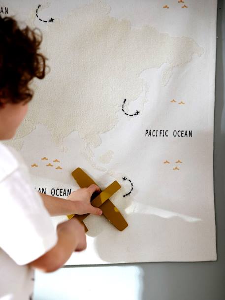 Wereldkaart stoffen wandkaart BEIGE LICHT UNI MET DECOR - vertbaudet enfant 