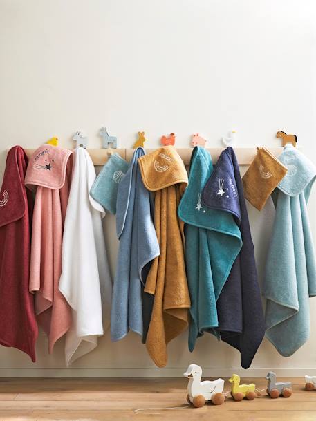 Badcape + washand personaliseerbaar Oeko-Tex® blauwgroen+framboos+medium blauw+oker+poederroze+wit+zeegroen - vertbaudet enfant 