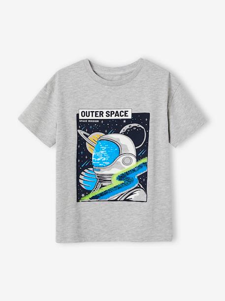 T-shirt met lovertjes en astronautenmotief gemêleerd grijs+marineblauw - vertbaudet enfant 