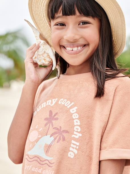 Meisjesshirt in badstof met palmboommotief klei - vertbaudet enfant 