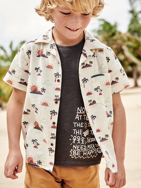 Jongensshirt met surfmotief tekst grijs - vertbaudet enfant 