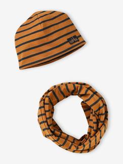 Jongens-Accessoires-Muts, sjaal, handschoenen-Gestreepte set van muts + snood voor jongens