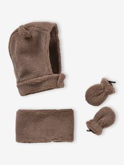 Baby-Accessoires-Muts sjaal handschoenen-Berenset voor babyjongens met bivakmuts + snood + wanten van sherpa
