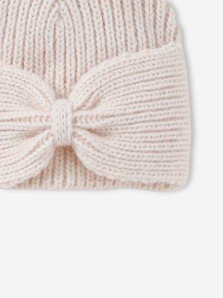 Geribde meisjesmuts met strik gemêleerd beige+kaneel+oudroze - vertbaudet enfant 