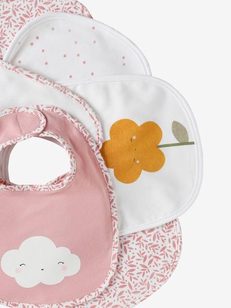 Set van 7 babyslabbetjes beige, bedrukt+blauwgroen+Egel+jungle wit+lichtroze+touw - vertbaudet enfant 