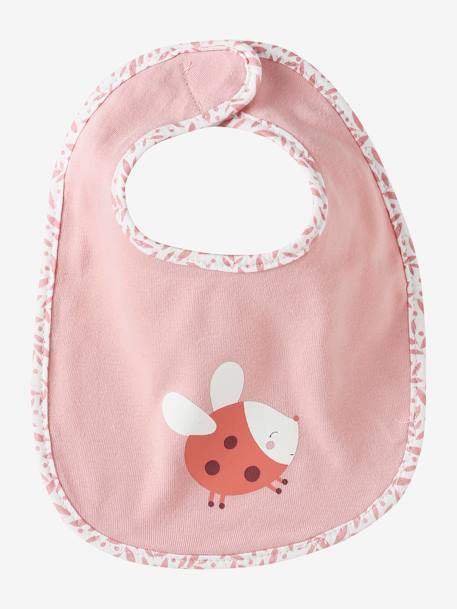 Set van 7 babyslabbetjes beige, bedrukt+blauwgroen+Egel+jungle wit+lichtroze+touw - vertbaudet enfant 
