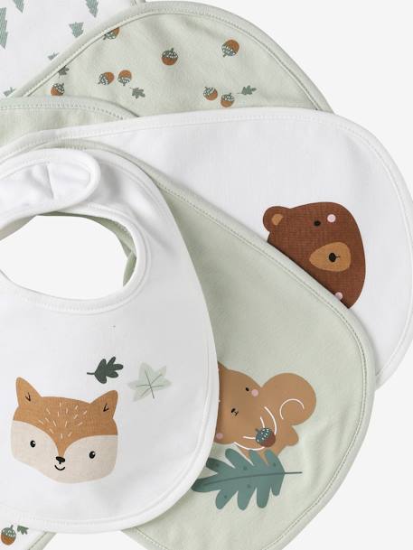 Set van 7 babyslabbetjes beige, bedrukt+blauwgroen+Egel+jungle wit+lichtroze+touw - vertbaudet enfant 