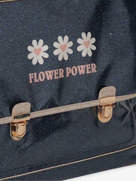 Schooltas + Flower power' glitter etui nachtblauw - vertbaudet enfant 