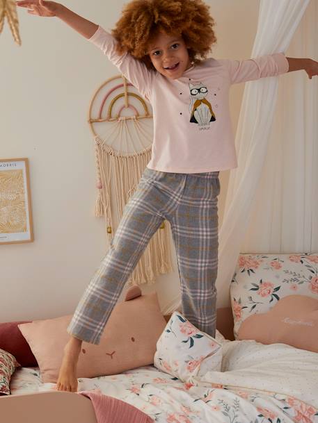 Meisjespyjama in supercat tricot en flanel lichtroze - vertbaudet enfant 