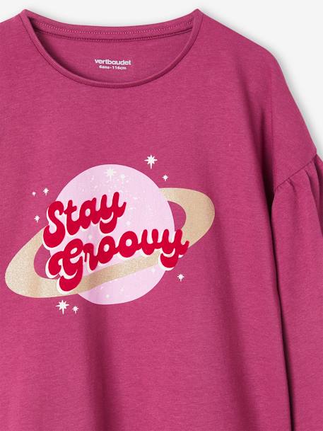 T-shirt met glansdetails en een fluwelen tekst meisje donkerpaars - vertbaudet enfant 