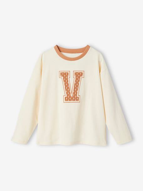 T-shirt met lettermotief en lange mouwen voor meisjes vanille - vertbaudet enfant 