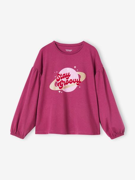 T-shirt met glansdetails en een fluwelen tekst meisje donkerpaars - vertbaudet enfant 