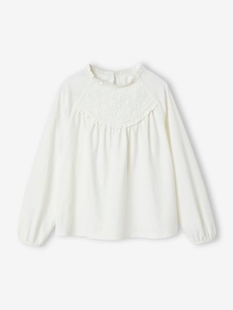 Shirt van Engels borduurwerk voor meisjes bleekblauw+donkergroen+ecru+marineblauw+zachtpaars - vertbaudet enfant 