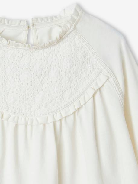 Shirt van Engels borduurwerk voor meisjes bleekblauw+donkergroen+ecru+marineblauw+zachtpaars - vertbaudet enfant 