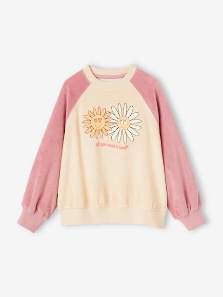 Terry raglan sweatshirt met bloemen voor meisjes ecru - vertbaudet enfant 