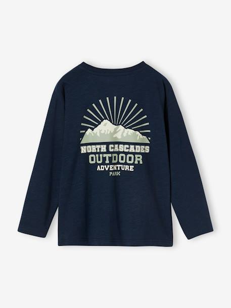 Jongens-T-shirt met groot motief op de rug nachtblauw+saliegroen - vertbaudet enfant 