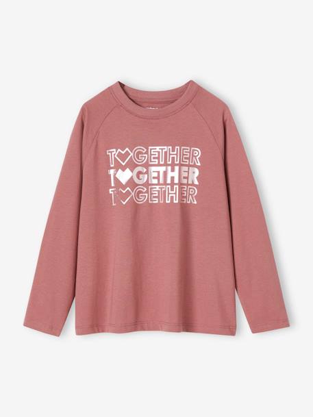 Sportief Together meisjes-T-shirt met lange raglanmouwen en een glanzend patroon oudroze - vertbaudet enfant 