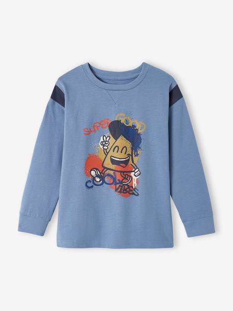 T-shirt met mascotte graffitimotief jongens chambrayblauw - vertbaudet enfant 