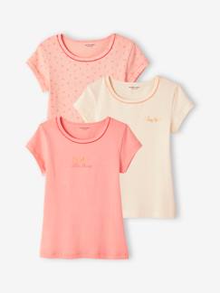 Meisje-Ondergoed-Set van 3 shirts voor meisjes in geribd breiwerk met korte mouwen