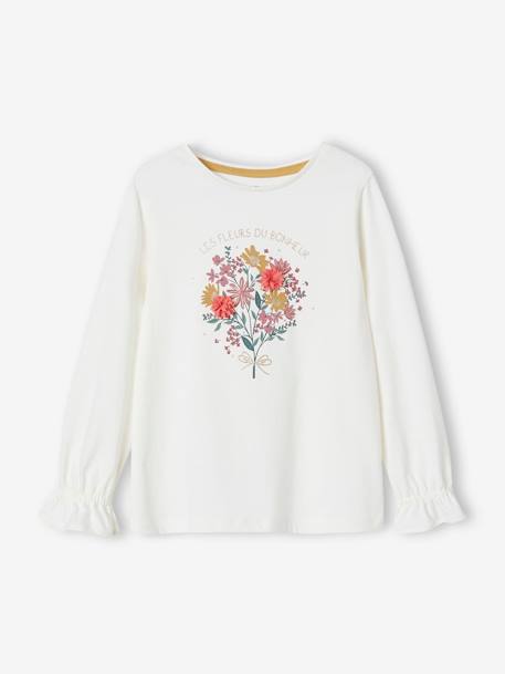 Romantisch meisjes t-shirt met mousseline motief bruin+ecru - vertbaudet enfant 