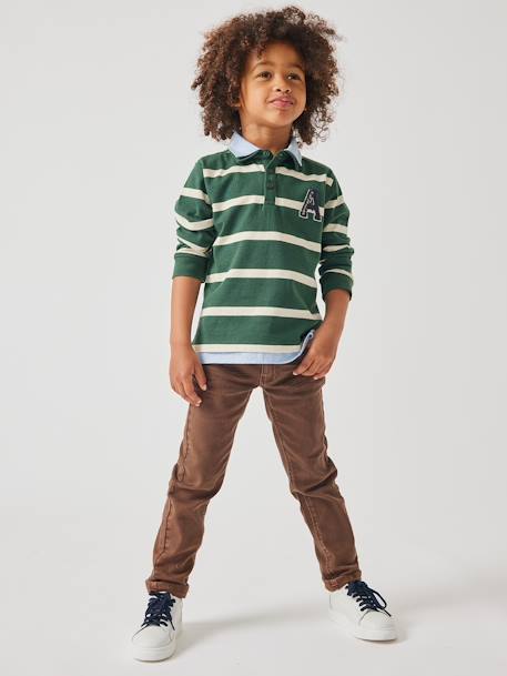 Gestreepte polo jongens effect 2-in-1 6680+donkerblauw+Engels groen+marineblauw+rood gestreept - vertbaudet enfant 