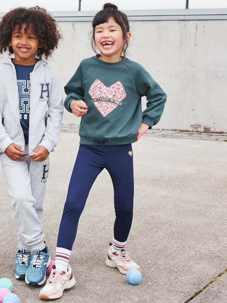 Sportset voor meisjes met molton sweater + legging van technisch materiaal groen+roze (poederkleur) - vertbaudet enfant 
