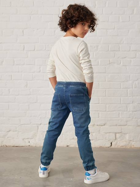 Makkelijk aan te trekken jongensbroek van molton met denim-effect lichtgrijs denim+stone - vertbaudet enfant 