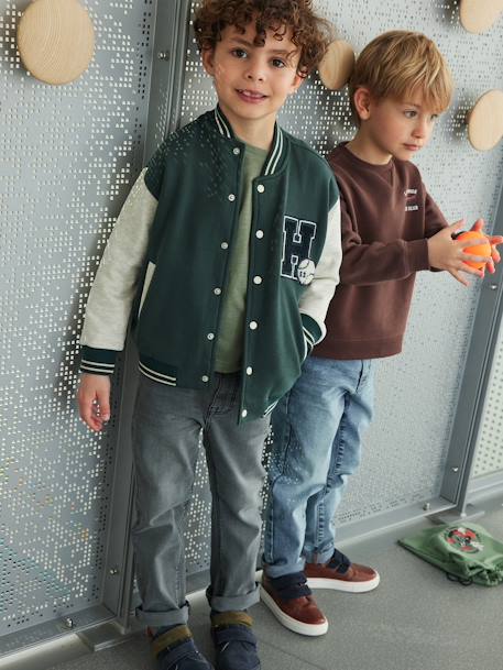 Teddy-sweatshirt in fleece voor jongens met lusbadge. antraciet+dennen+marineblauw+smaragdgroen - vertbaudet enfant 