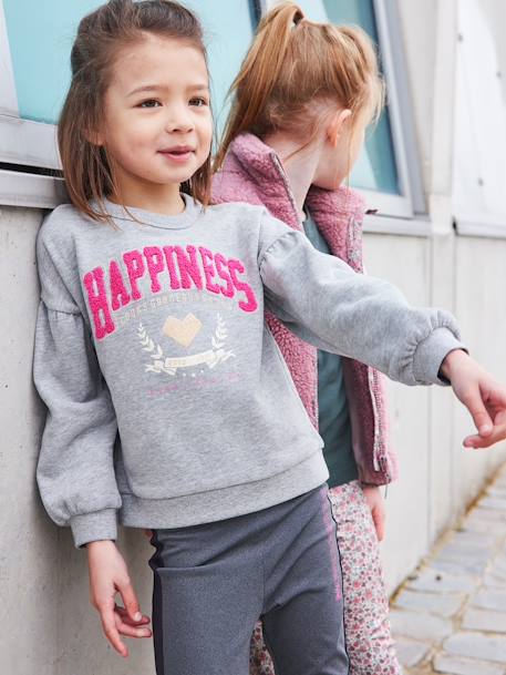 Hapiness' meisjesshirt met badstof en iriserende details gemêleerd grijs - vertbaudet enfant 