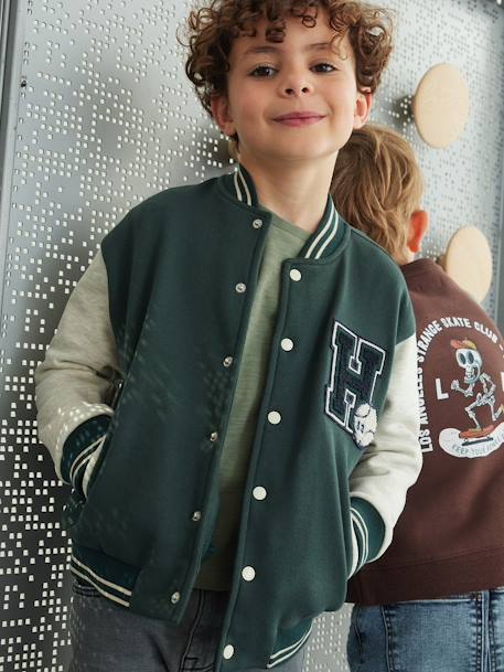 Teddy-sweatshirt in fleece voor jongens met lusbadge. antraciet+dennen+marineblauw+smaragdgroen - vertbaudet enfant 
