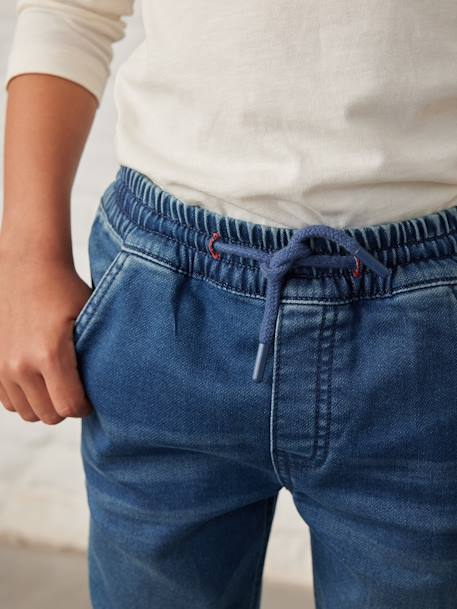 Makkelijk aan te trekken jongensbroek van molton met denim-effect lichtgrijs denim+stone - vertbaudet enfant 