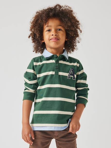 Gestreepte polo jongens effect 2-in-1 6680+donkerblauw+Engels groen+marineblauw+rood gestreept - vertbaudet enfant 
