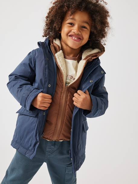 3-in-1-parka voor baby met afneembaar vest kaki+korstmos+Marinegrijs+pecannoot - vertbaudet enfant 