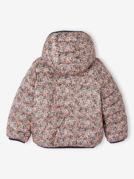 Lichtgewicht omkeerbaar meisjesjack met capuchon en gerecyclede polyester voering nachtblauw+roze met print - vertbaudet enfant 