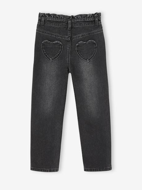 Mom jeans met hartjeszakken op de achterkant Meisje denimgrijs+grijs+stone - vertbaudet enfant 