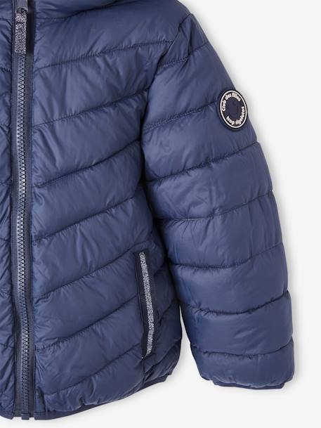 Lichtgewicht omkeerbaar meisjesjack met capuchon en gerecyclede polyester voering nachtblauw+roze met print - vertbaudet enfant 