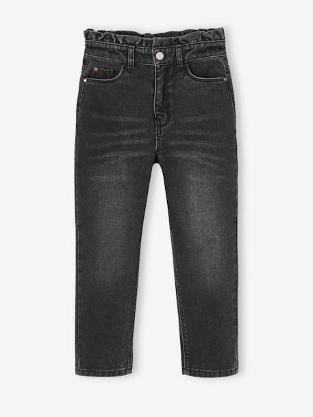 Mom jeans met hartjeszakken op de achterkant Meisje denimgrijs+grijs+stone - vertbaudet enfant 