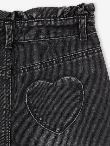 Mom jeans met hartjeszakken op de achterkant Meisje denimgrijs+grijs+stone - vertbaudet enfant 