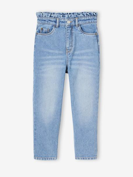 Mom jeans met hartjeszakken op de achterkant Meisje denimgrijs+grijs+stone - vertbaudet enfant 
